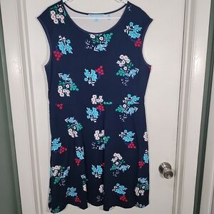 Draper James Women's XL Floral Ponte Mini Dress Navy Blue Sleeveless/Cap A-line